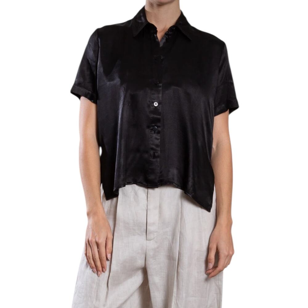Pharaoh Collection Lynn Shirt in Vintage Satin - Black Size 1/Small NEW